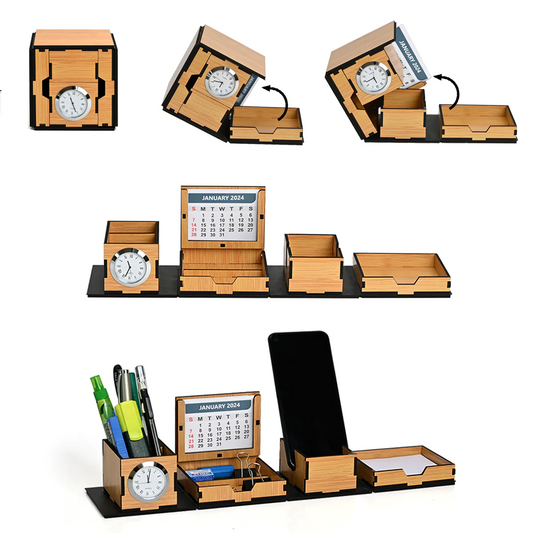 Foldable Office Desk Organizer With Clock, Calendar, Mobile Stand | Desk Accessories