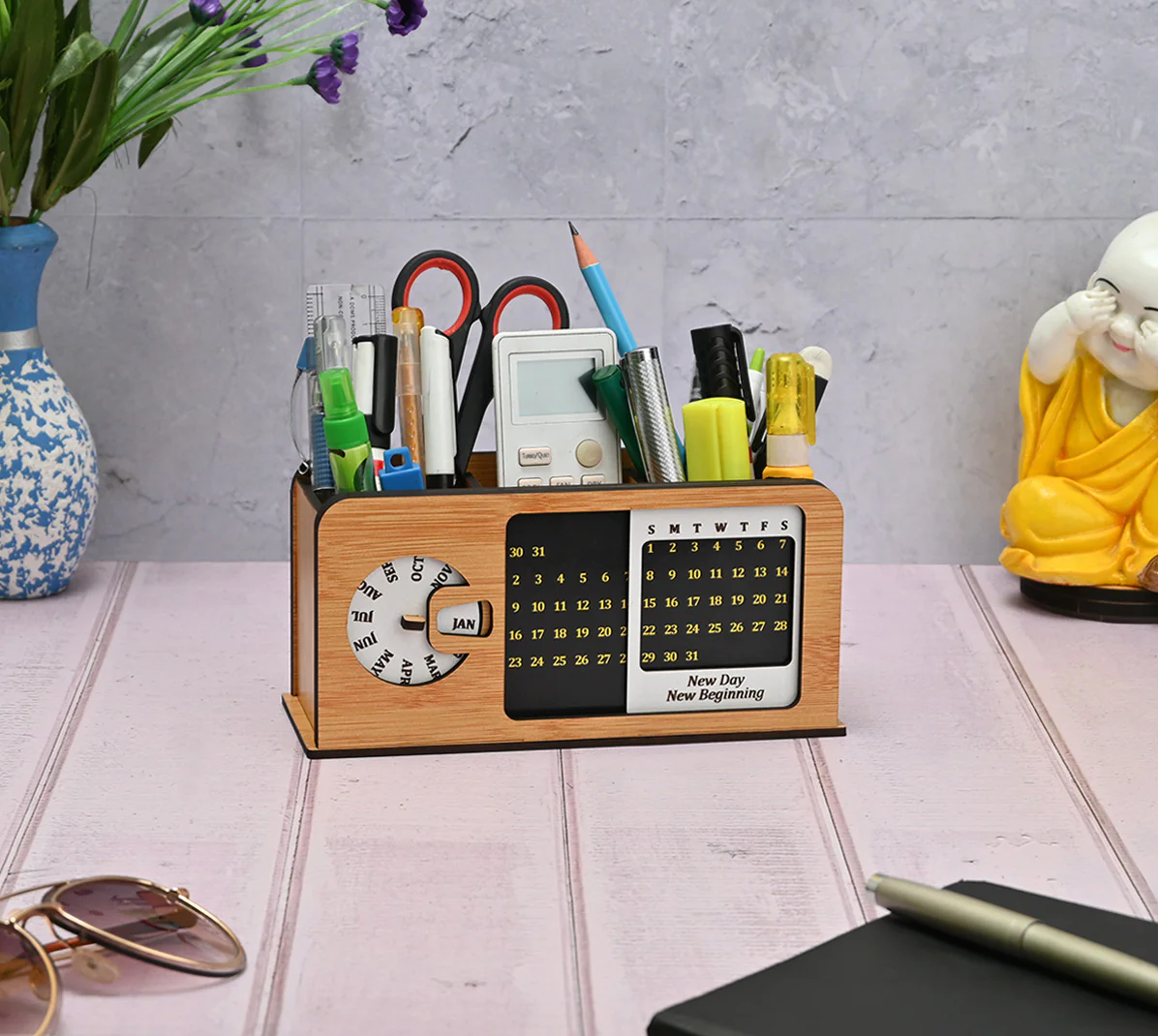 Retro Radio Look Calendar Desk Organizer | Lifetime Calendar | Desk Calendar | Desk Accessories | Corporate Gift