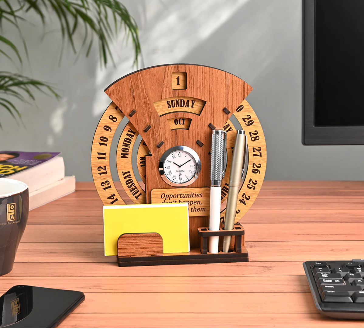 Perpetual Calendar With Pen, Card Holder And Clock | Desk Calendar | Desk Accessories | Corporate Gift