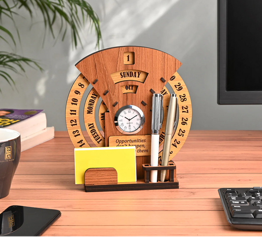 Perpetual Calendar With Pen, Card Holder And Clock | Desk Calendar | Desk Accessories | Corporate Gift