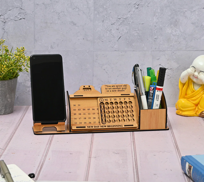 Lifetime Perpetual Calendar With Desk Organizer and Mobile Stand | Desk Calendar | Mobile Accessories | Corporate Gift