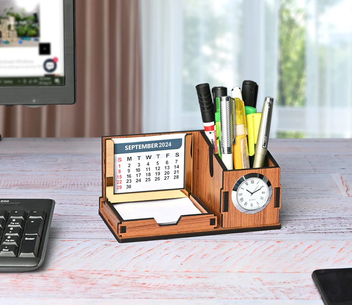 Mini Desk Organizer with Clock & Calendar | Desk Calendar | Desk Accessories | Corporate Gift